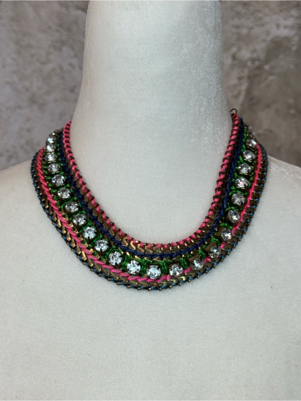 Multicolor Crystal Chain Statement Necklace - Pink & Green